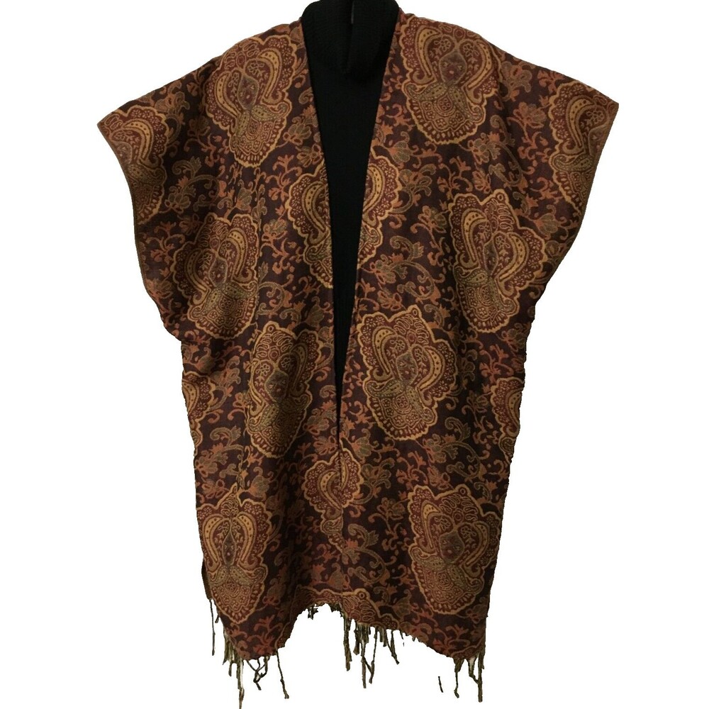Pashmina Women's Kimono Tunic Shawl Cover Up Large/XL 56WX35L" Brown Gold A11